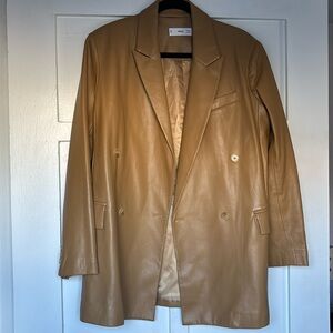 Mango Faux Leather Brown Tan Blazer